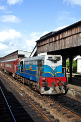 Obraz premium diesel train of the scenic mountain track in Sri Lanka