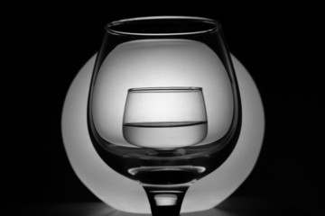 Two wineglass with water