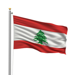Flag of Lebanon waving in the wind in front of white background