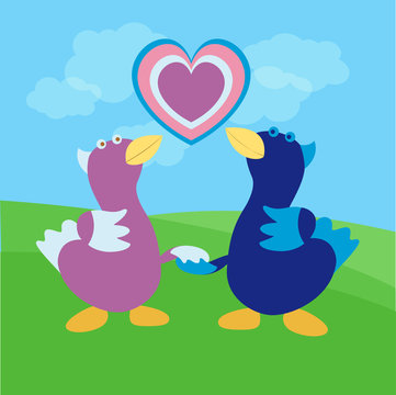 Cartoon ducks in love