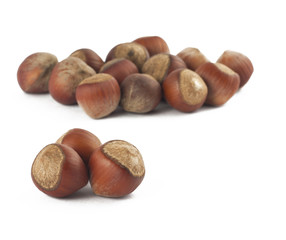 Haselnuts on white background