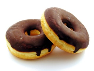Two chocolate doughnuts