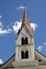 Fototapeta na wymiar Bell Tower of St Sigmund parish, Kiens - Sudtirol