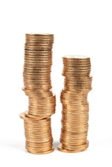 Coins on white background