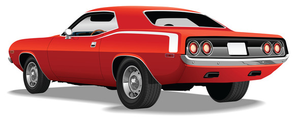 Red 1970's Muscle Car - obrazy, fototapety, plakaty
