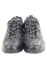 Black leather shoes on a white background