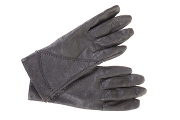 Woman's black leather gloves,