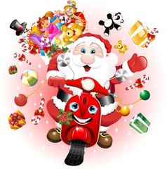 Babbo Natale in Scooter-Santa Claus Cartoon Scooter-Vector