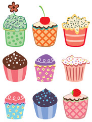 various vector cupcakes set