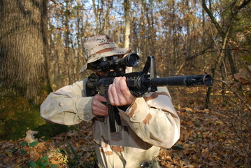 Marine soldier aiming the enemy