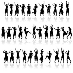 the girl in various poses black silhouette illustration