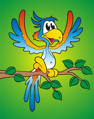 Blue Parrot with  Green Background