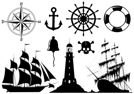 Set of Nautical Icons isolated on white