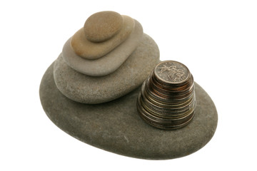 Fototapeta na wymiar Pile of stones and coins