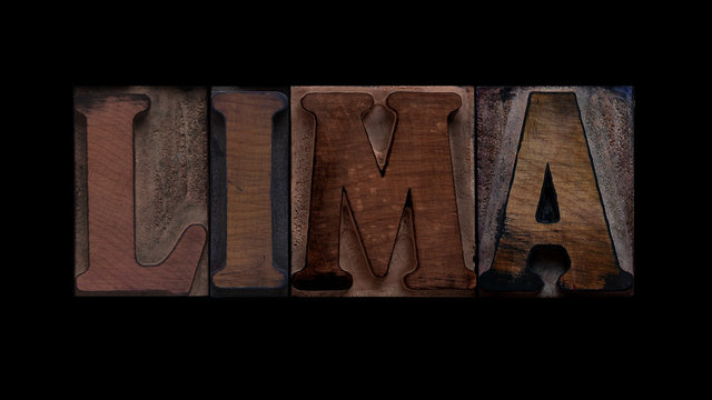 the word Lima in old letterpress wood type