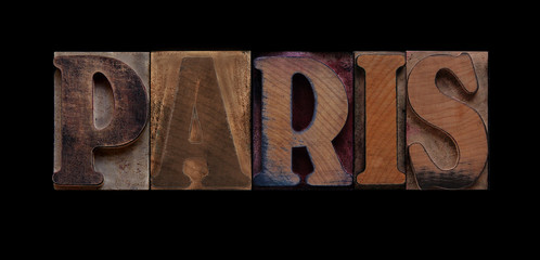 the word Paris in old letterpress wood type