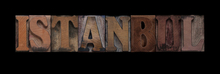 the word Istanbul in old letterpress wood type