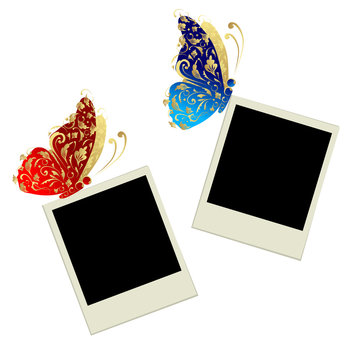 Two photo frames with butterfly decoration