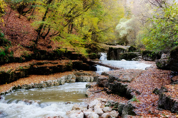 Amazing Waterfall in Autumn