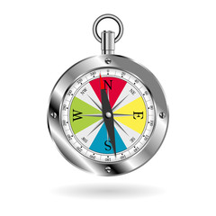 Metallic box compass with colorful face isolated over white
