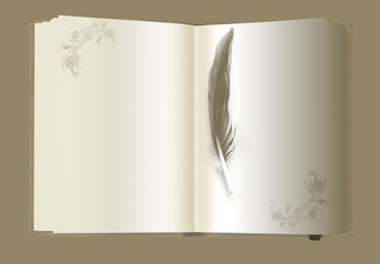 golden note book with feather