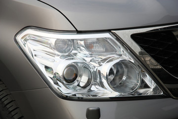 Closeup of car headlight