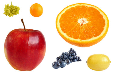 Fruit collage, isolated on a white background