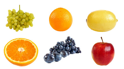 Fruit collage, isolated on a white background
