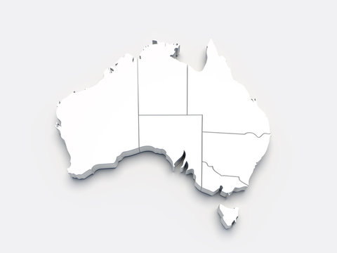 Australia 3D white map on gray