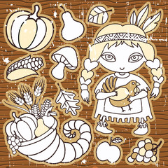 Thanksgiving elements on the wooden background