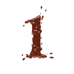 Chocolate digit 1 isolated on white background