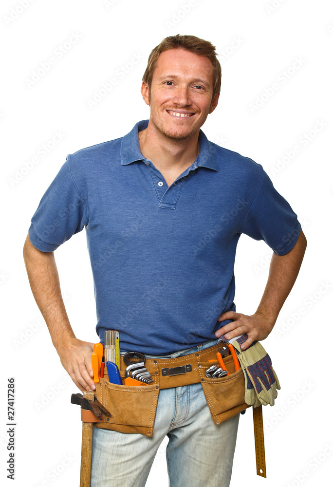 Wall mural smiling worker on white