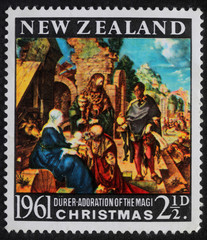 NEW ZEALAND - CIRCA 1961: A greeting Christmas stamp