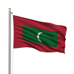 Flag of Maldives waving in the wind in front of white background