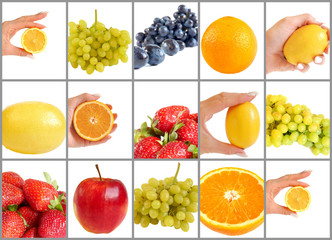 Fruit collage, isolated on a white background