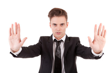 Business man making stop sign