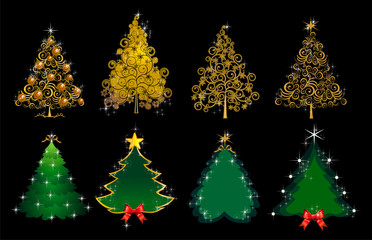 Set alberi di Natale oro e verde