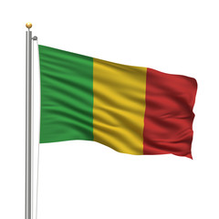 Obraz premium Flag of Mali waving in the wind in front of white background