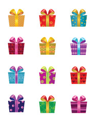 set of twelve colorful vector gift boxes