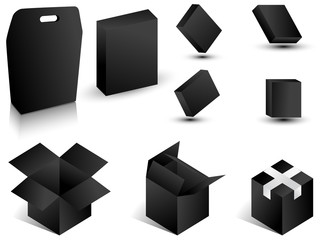 Black paper boxes. Vector illustration.
