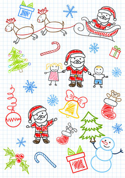 Vector sketchs - Santa Claus and children