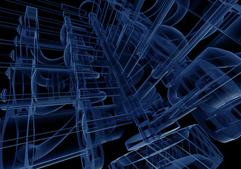 Internal combustion engine X-ray blue 3D