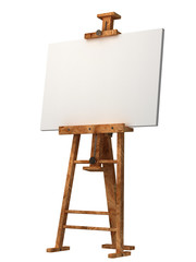 wooden easel with blank canvas isolated on white - obrazy, fototapety, plakaty