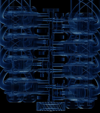 Engine X-ray blue 3D isolated on black