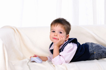 Little boy playing video games