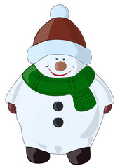 Schneemann mit grünem Schal und rotem Hut