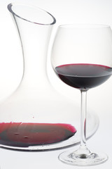 wine glass and carafe with red wine
