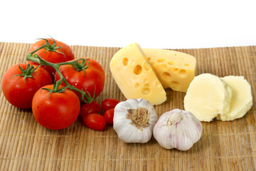 Cheese tomatoes and garlic