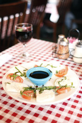 Mozzarella Caprese on a dining table at a restaurant