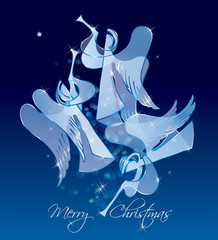 Christmas Angels on a blue background. Classical figures from a